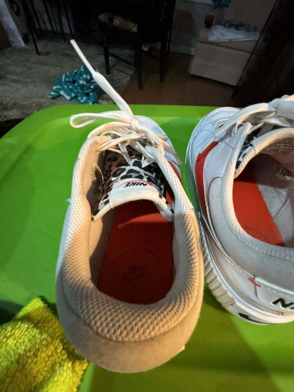 Nike Court Legacy Lift Platform Sneakers White/Orange with Animal Print Tongue